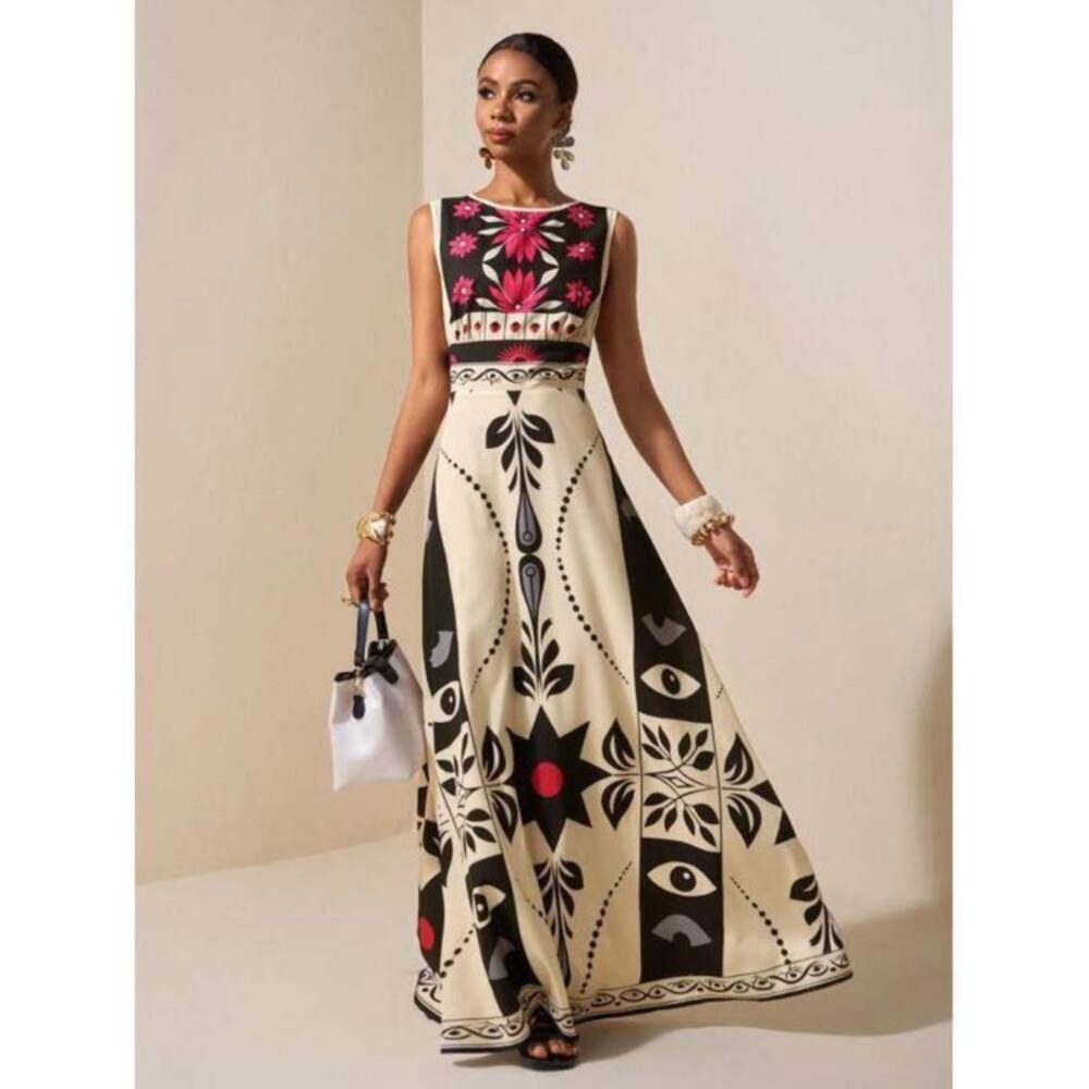 New Boho Print cut out summer sleeveless A line flowy Maxi Dress beach new